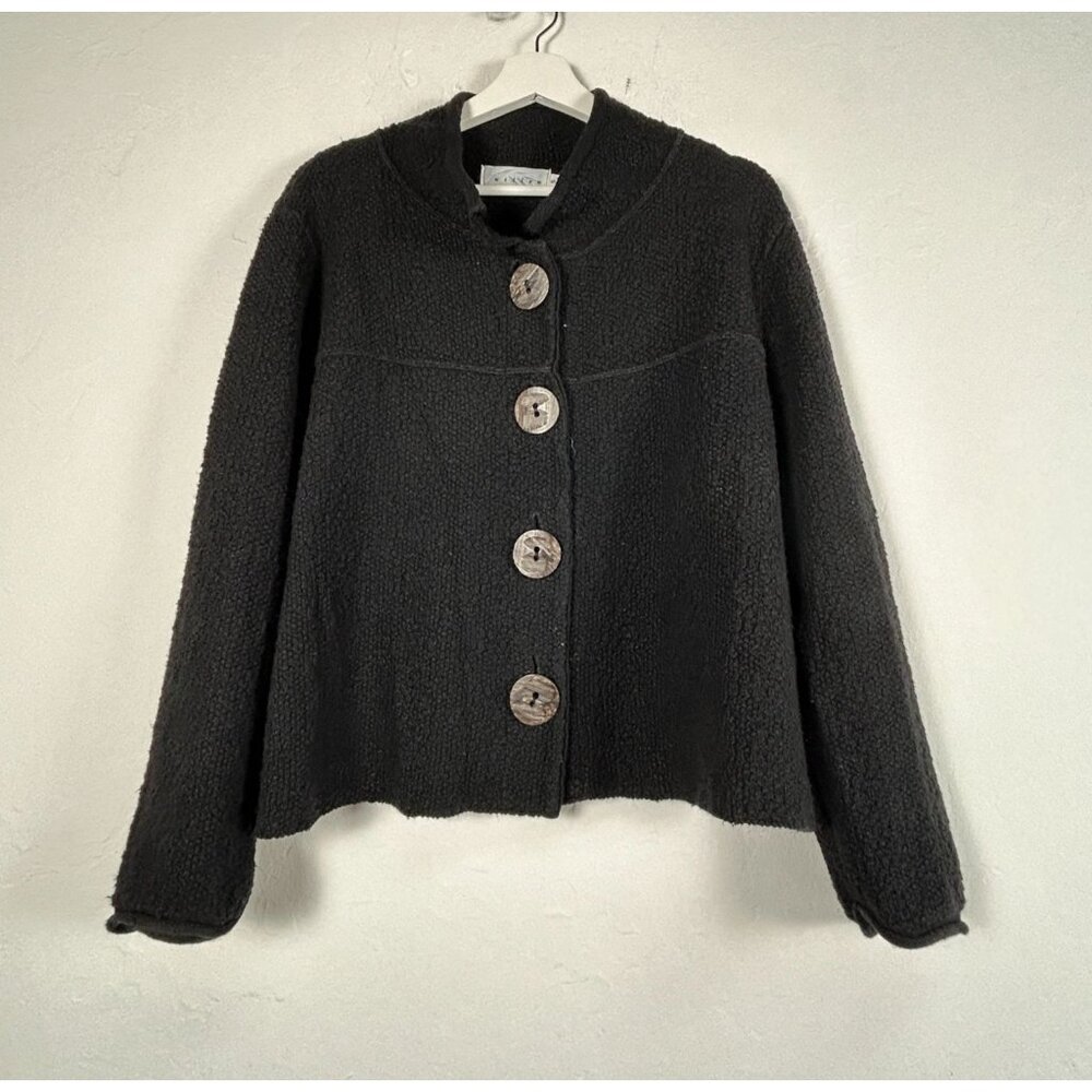 Willow Womens Button-Front Black Textured Tweed Blazer Jacket Cardigan Small